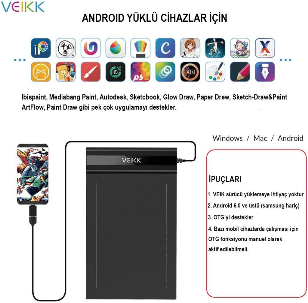 Veikk S640 6 x 4" 8192 Levels 5080 LPI Grafik Tablet + Kalem