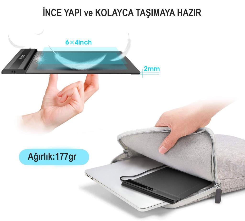 Veikk S640 6 x 4" 8192 Levels 5080 LPI Grafik Tablet + Kalem