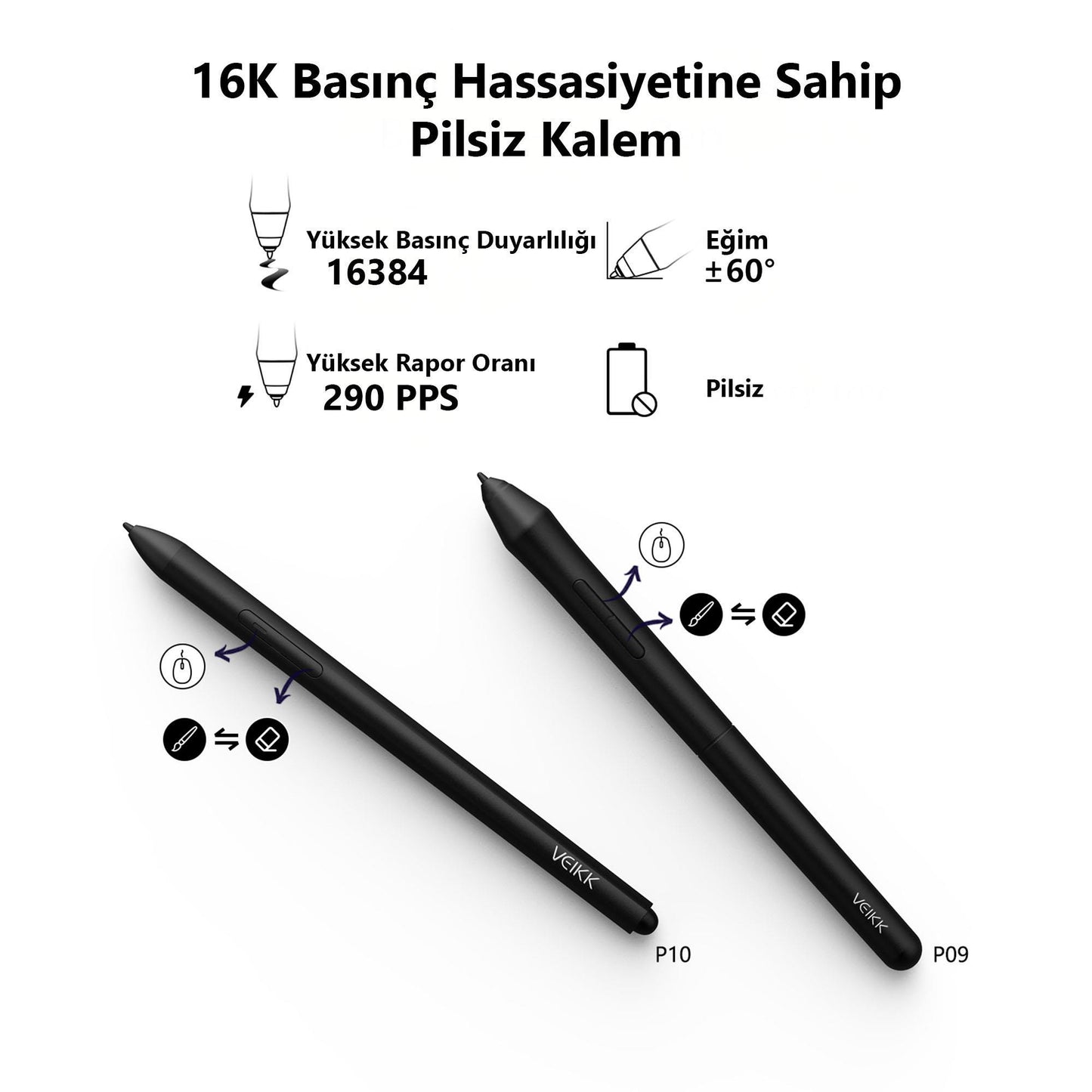 Veikk VK1600 16384 Levels 5080 LPI 15.6" FHD IPS Grafik Tablet + 2 Adet Kalem