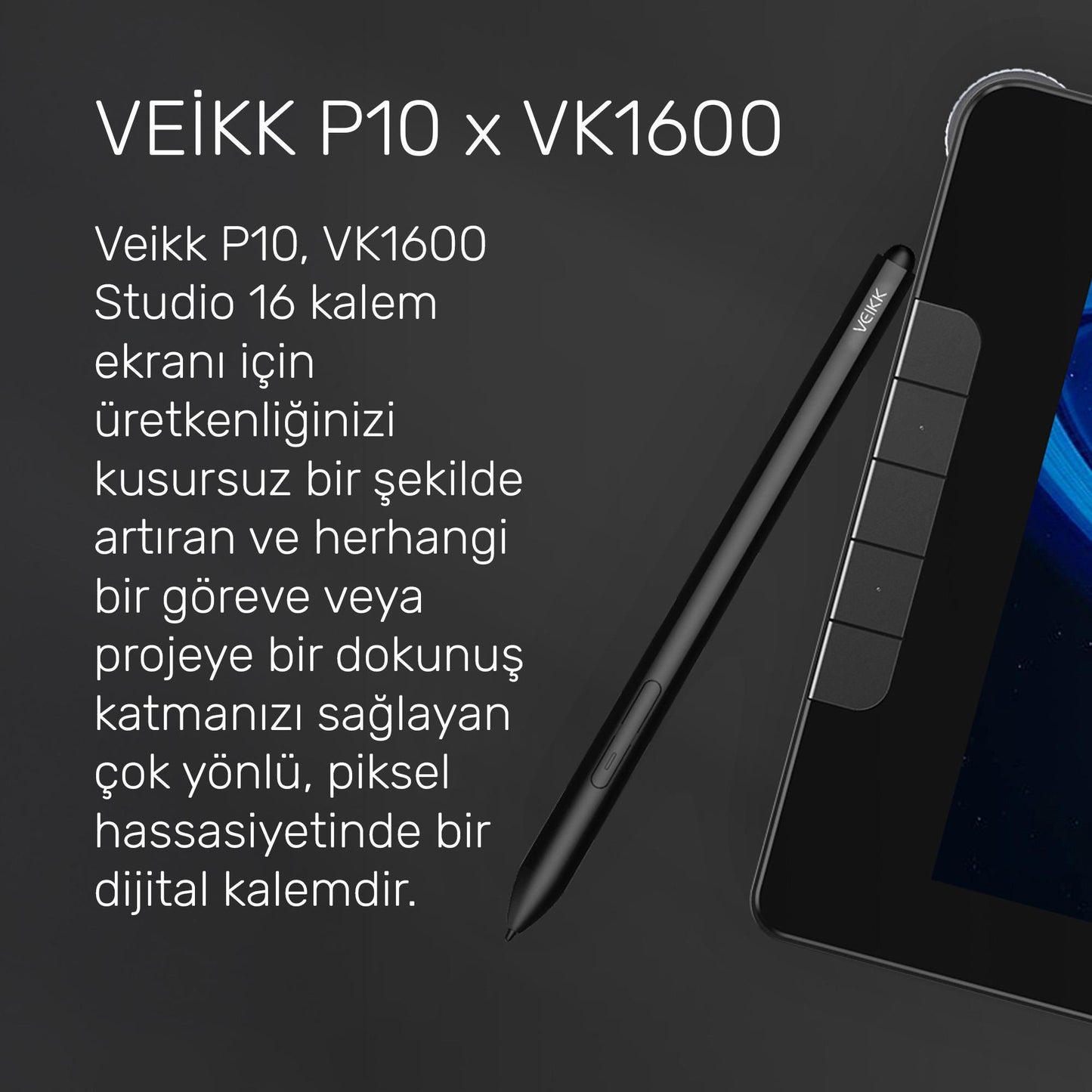 Veikk VK1600 Grafik Tableti İçin Pilsiz Pasif Kalem (Veikk P10)
