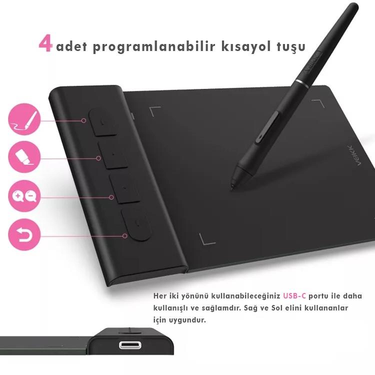 Veikk VK430 4X3 4 Kısayol Tuşlu Taşınabilir İmza Grafik Tablet Kalem