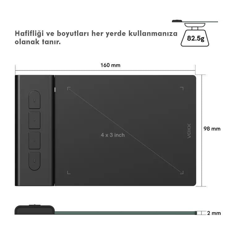 Veikk VK430 4X3 4 Kısayol Tuşlu Taşınabilir İmza Grafik Tablet Kalem