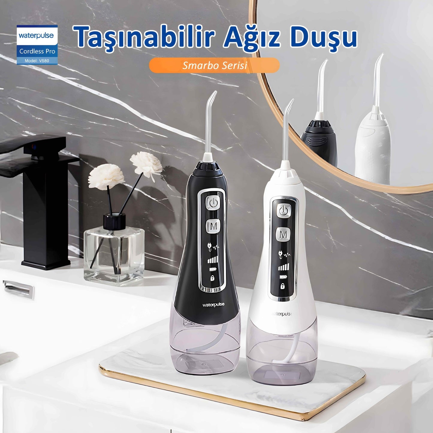 Waterpulse V580 Water Flosser Taşınabilir Şarjlı Masajlı Diş/Protez Bakım ve Ağız Duşu