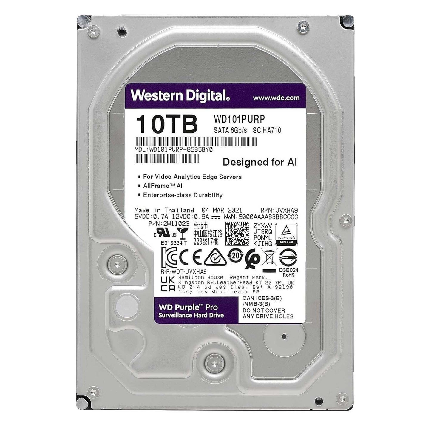 WD Purple Pro WD101PURP-74B5BY0 10TB 3.5" 7200RPM 256MB SATA 7/24 Harddisk