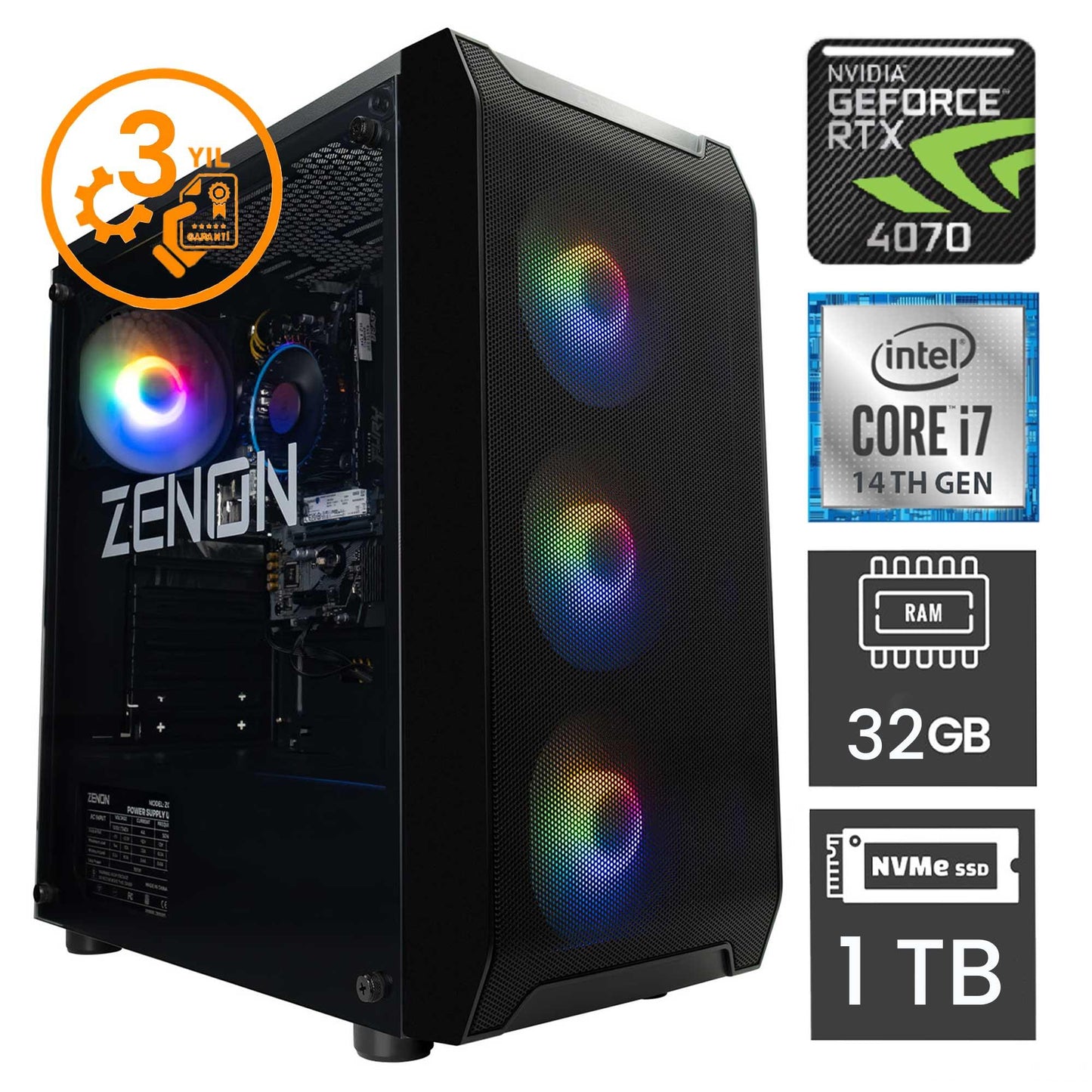 Zenon RAKS TR111 i7-14700F RTX4070 Oyuncu Masaüstü Bilgisayar