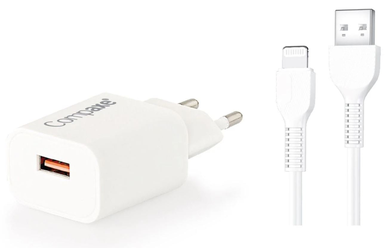 COMPAXE CTA-150QCUL24B 18W 5V 3A/ 9V 2A/ 12V 1.5A USB TO LIGHTNING ADAPTÖR Beyaz KABLOLU SET