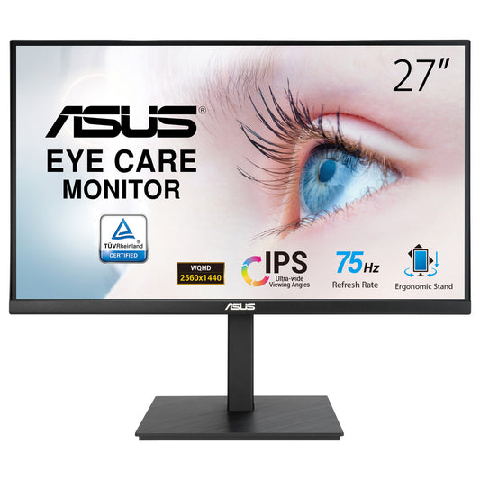 ASUS VA27AQSB 27" LED IPS 1ms 75Hz 2560x1440 WQHD HDMI DP USB Multimedya (Vesa) Pivot Sync Low Blue Siyah Monitör