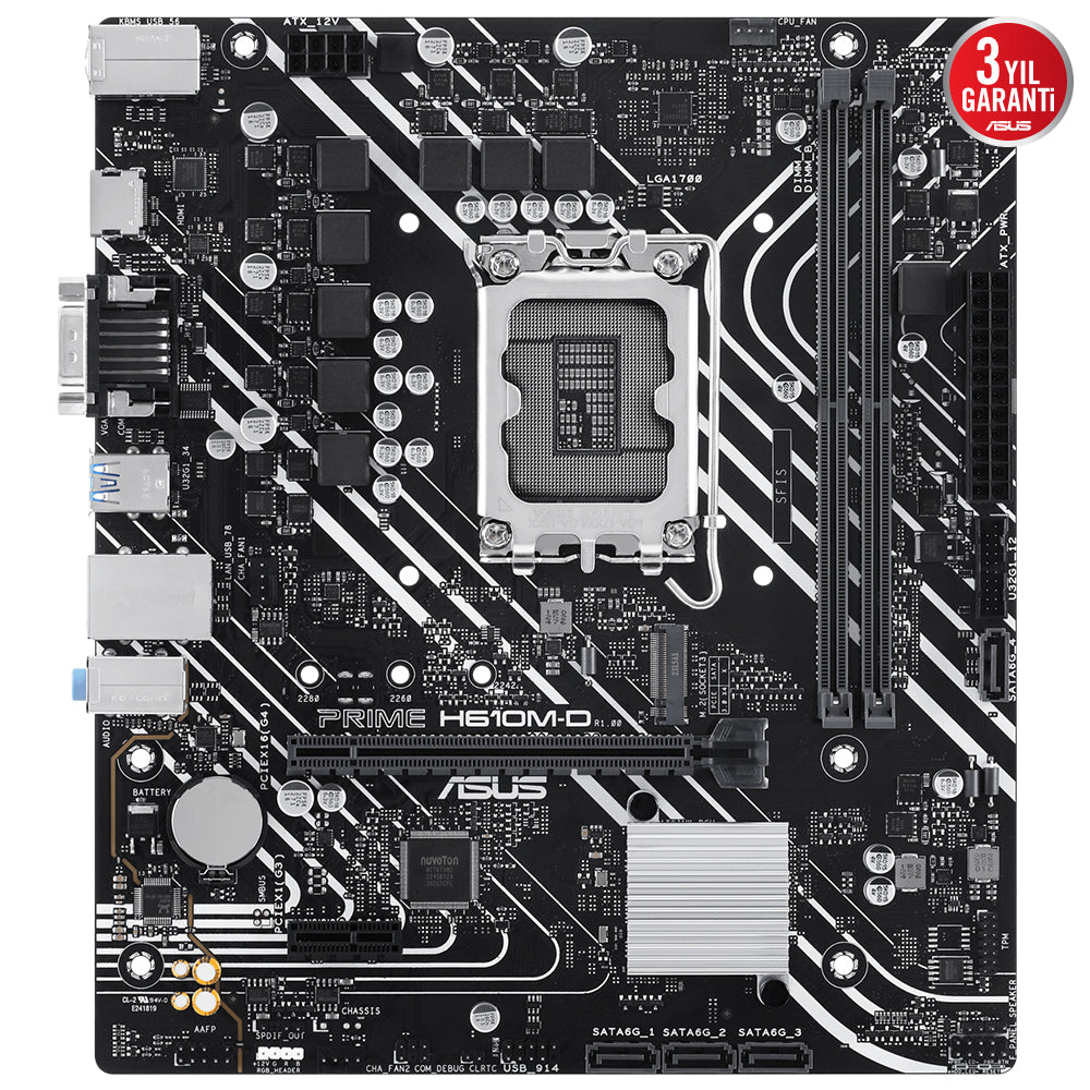 ASUS PRIME H610M-D H610 DDR5 Vga GLan mATX HD M2 USB3.2 COM 1700p Anakart