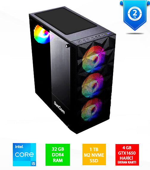 SUNCOM Gaming SG1-128 i5-10400F 32GB 1TB SSD 4gb GTX1650 DOS Masaüstü PC