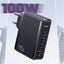 Usams US-CC163 T50 100W QC+PD 4 Port (3Type-C+1USB) GaN Hızlı Şarj Başlığı-Siyah