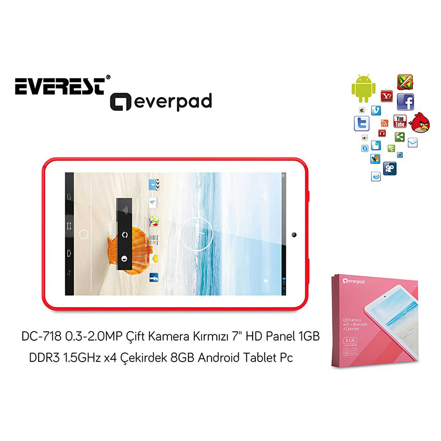 Everest Everpad DC-718 1GB 8GB 7" Kırmızı  Beyaz Tablet OUTLET 