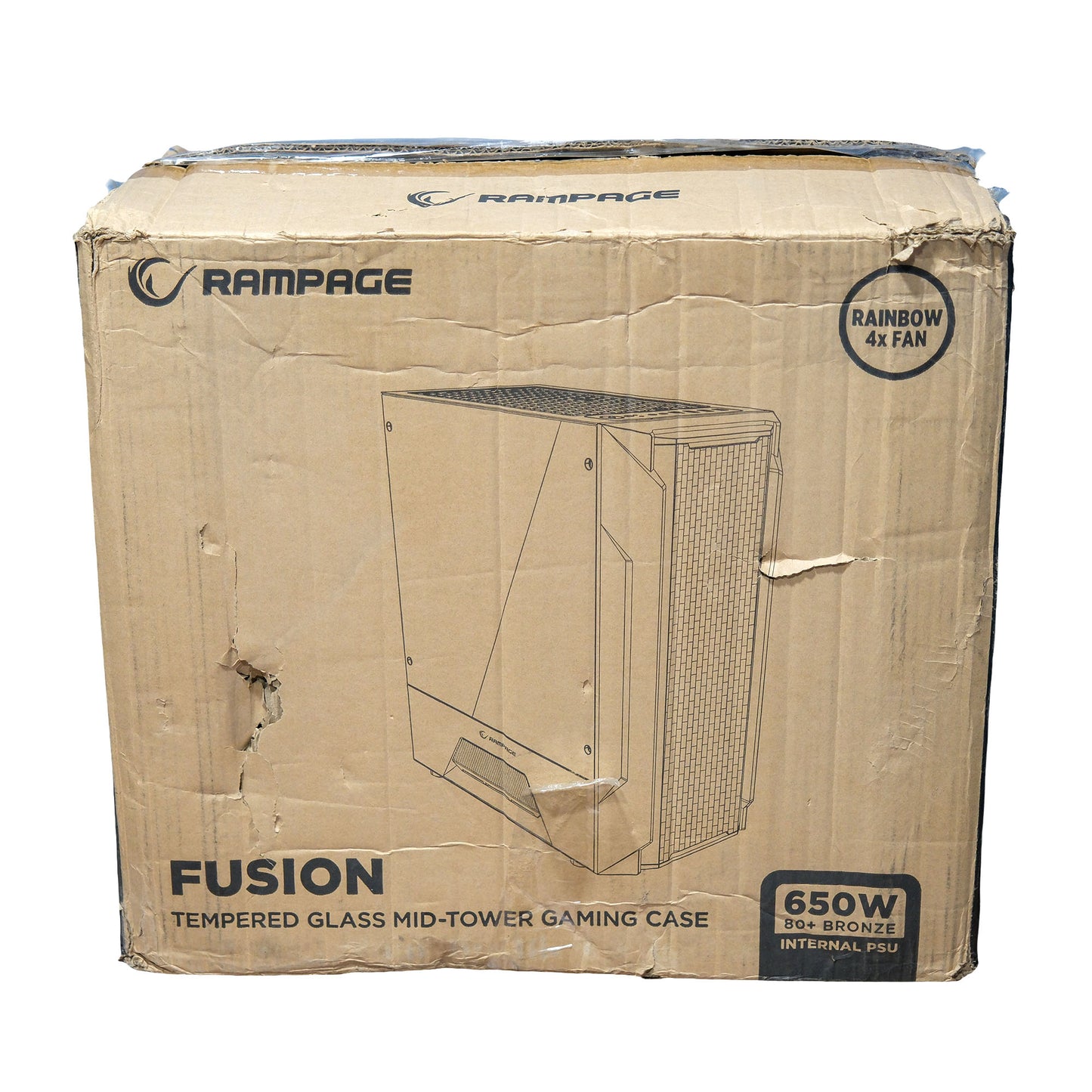 Rampage FUSION 650W 80+ BRONZE 4 Rainbow Fanlı Temperli Cam Panel ATX MID Tower Oyuncu Kasası OUTLET