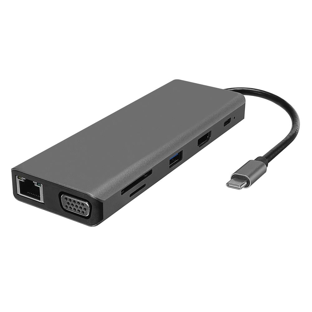 Hytech HY-USBC32 4K-2K Ultra HD Gri Metal USB Hub - 5x USB 2.0/3.0, 100M RJ45, PD, Type-C