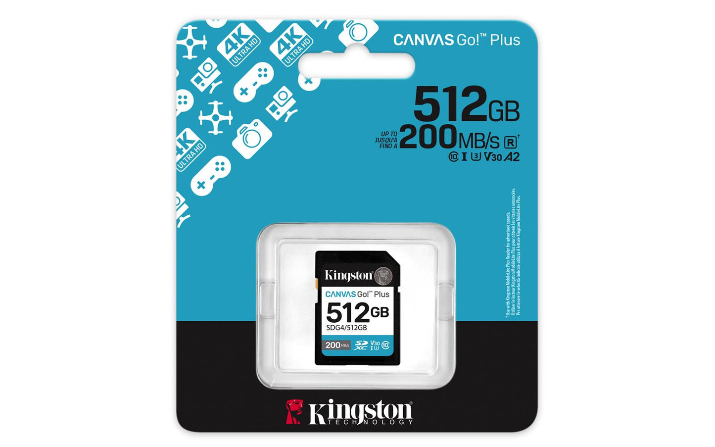Kingston SDG4-512GB 512GB SDXC Canvas Go Plus Gen4 200MB-s C10 UHS-I U3 V30 Hafıza Kartı
