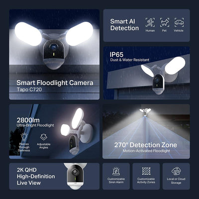 TP-Link Tapo C720 Dış Mekan 2K Gece Görüşlü 512GB Micro SD Destekli Akıllı Projektör Kamera