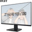 Msi 27" Pro MP275 Kurumsal Monitör Flat FHD IPS 100Hz 1ms Anti-Glare Siyah Monitör