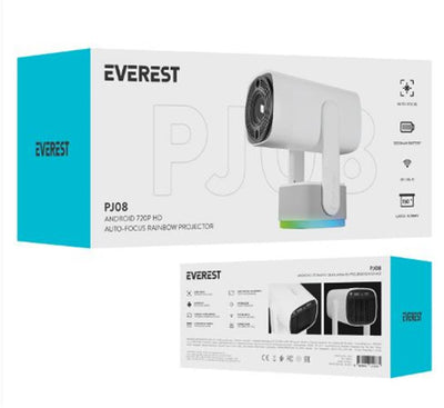 Everest PJ08 Beyaz 5200mAh Otomatik 720P HD 4K Destekli 5200 Lümen Android 11 Ekran HD Proje
