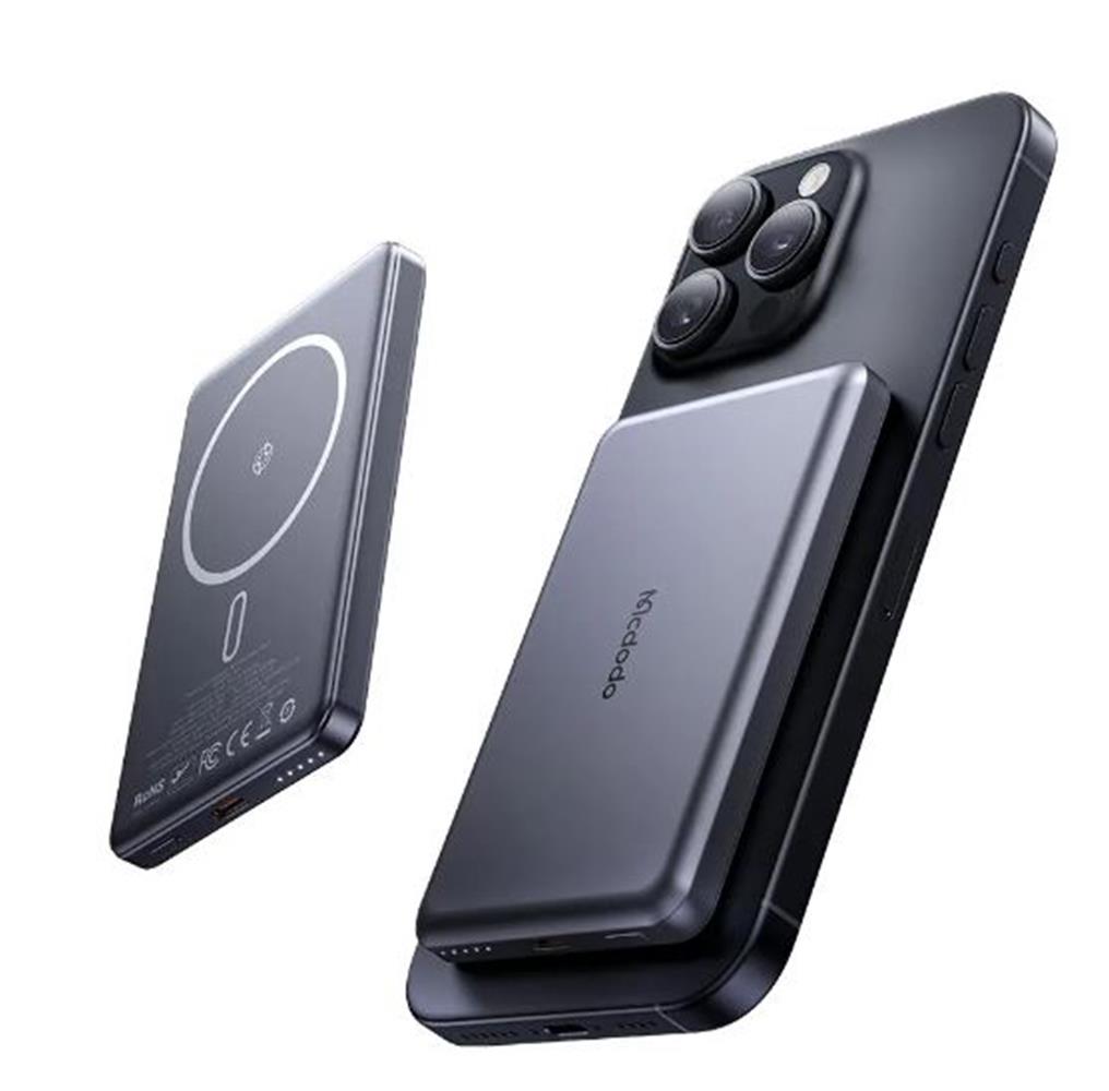 MCDODO MC-4641 20W 5000mAh Metal Ultra İnce Manyetik Kablosuz Power Bank Siyah
