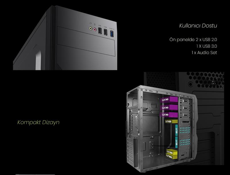 VENTO TA-K61 400W Siyah-Gümüş Mid Tower ATX Kasa