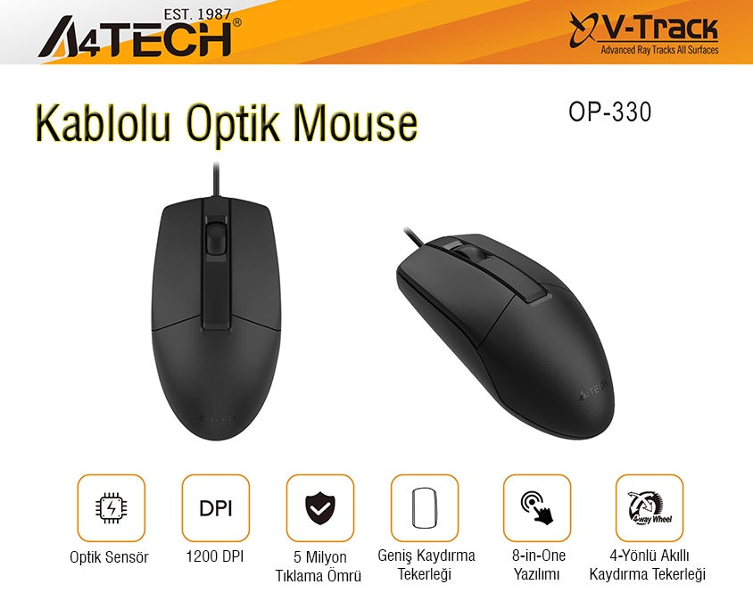 A4 TECH OP-330 USB 1200dpi siyah Mouse