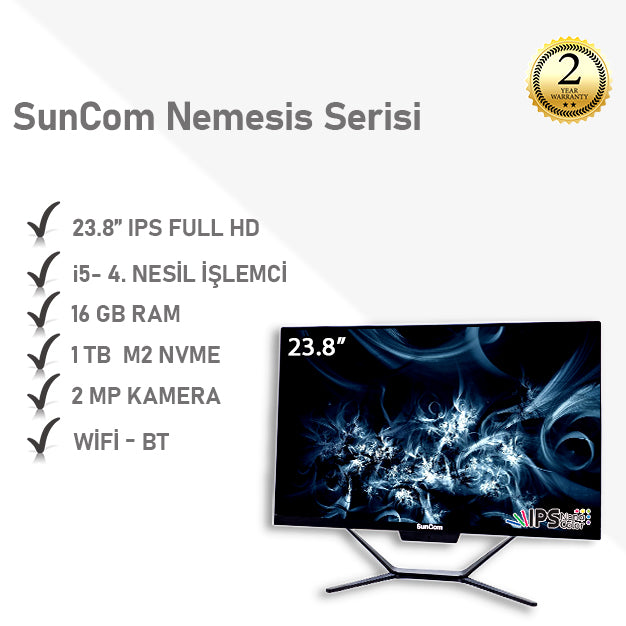 SUNCOM Nemesis SCA-102 i5-4570T 16GB 1TB SSD O/B 23.8" IPS Siyah DOS All in One PC