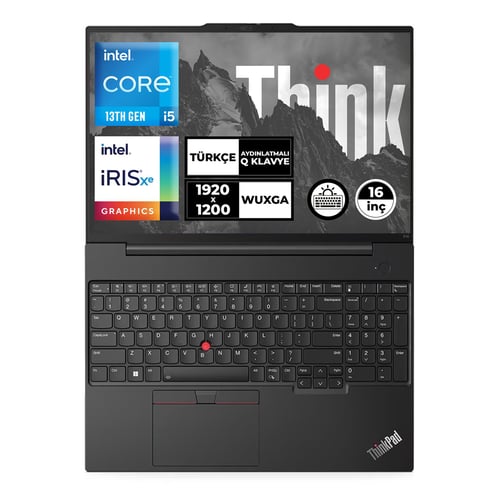 LENOVO ThinkPad E16 G1 21JQS1TT00 i5-1335U 16GB 512GB SSD O/B Intel Iris Xe 16" DOS Siyah Notebook