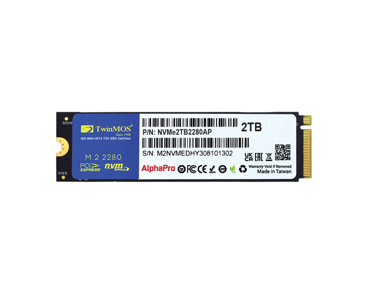 TWINMOS NVMe2TB2280AP AlphaPro M.2 2TB (3600/3250MB/s) PCIe + NVMe (3D NAND) SSD Disk (22x80MM)