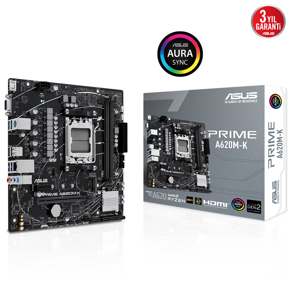 ASUS PRIME A620M-K A620 DDR5 Vga GLan mATX HDMI USB3.2 M2 RGB AM5 AMD Anakart