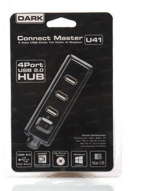 DARK DK-AC-USB241 4 Port Açma/Kapama Butonlu USB 2.0 USB Çoklayıcı