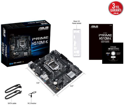 ASUS PRIME H510M-K H510 DDR4 Vga GLan mATX HDMI USB3.2 M.2 1200Pv2 Anakart