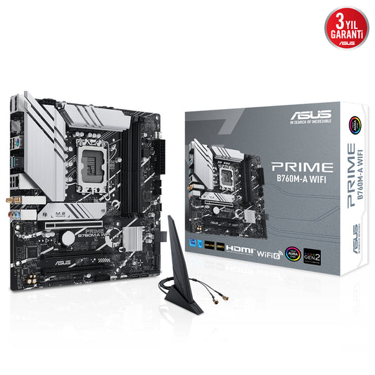 ASUS PRIME B760M-A WIFI B760 DDR5 (Vga Yok) GLan 2.5G mATX HD DP WIFI BT RGB M2 1700p Anakart