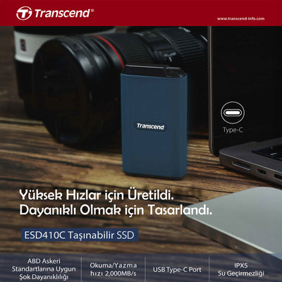 Transcend ESD410C USB/Type-C 20Gbps 2000/2000MB/s Taşınabilir Harici SSD