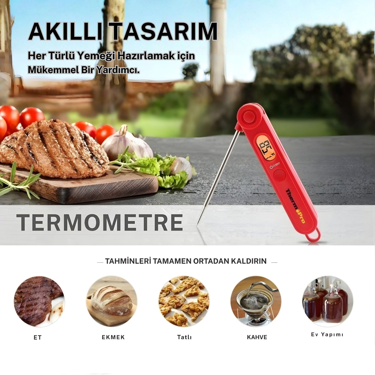Thermopro TP03B Su Geçirmez Katlanabilir Profesyonel Gıda Pişirme Termometresi