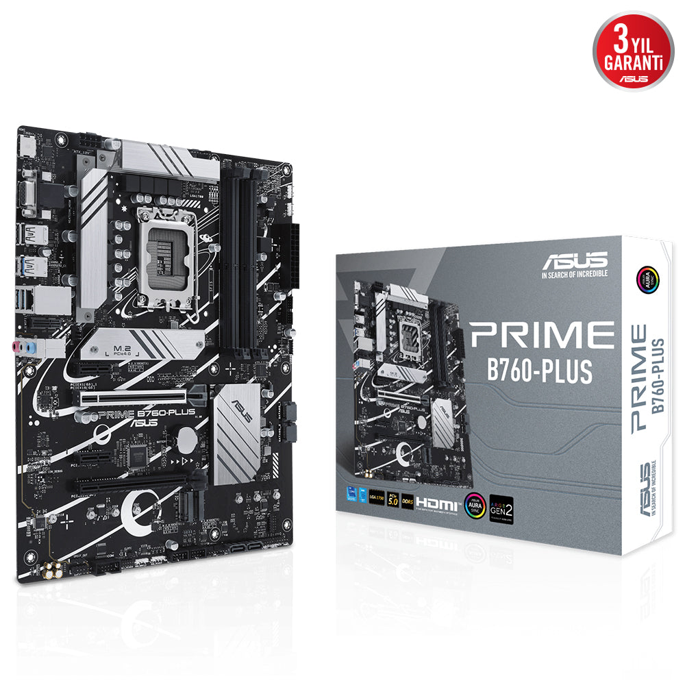 ASUS PRIME B760-PLUS B760 DDR5 Vga GLan 2.5G ATX HD DP TYP-C US3 M2 RGB 1700p Anakart