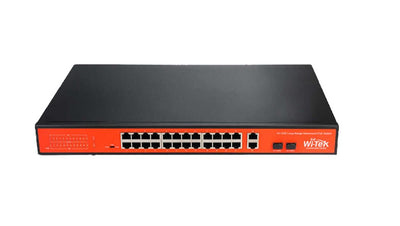 Wi-Tek WI-PS526GH 26 Port Mbit 24 Port PoE+ 185W 1xGbit+1xSFP Uplink Rackmount Yönetilemez Switch