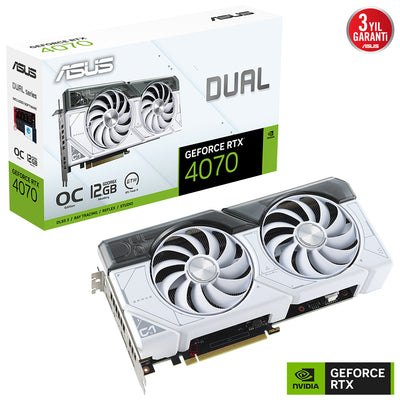 ASUS DUAL-RTX4070-O12G-WHITE 12GB Geforce RTX4070 GDDR6X 192bit HDMI 3xDP 16x Ekran Kartı (Beyaz)