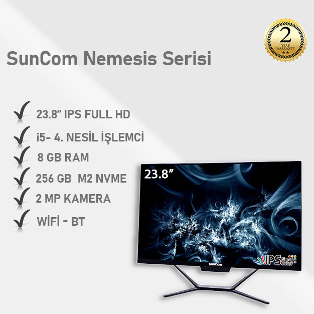 SUNCOM Nemesis SCA-105 i5-4570T 8GB 256GB SSD O/B 23.8" IPS Siyah DOS All in One PC