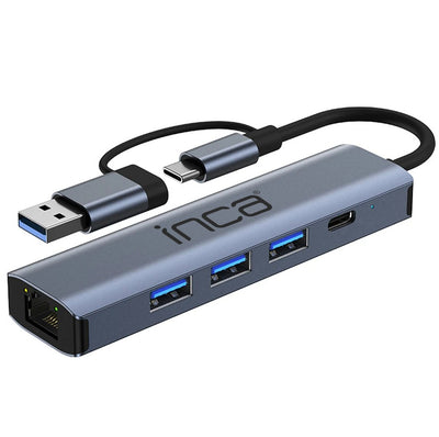 INCA IUTP-5T 3 Port USB/Type-C X3 USB 3.0 + Type-C Ethernet RJ45 Aluminyum Kasa