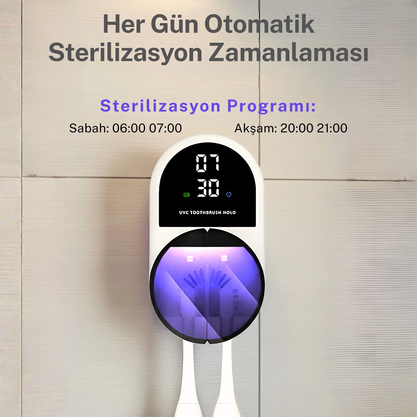 NPO ESX9 Led Ekranlı Otomatik Açılan Kapaklı Şarjlı Fırça Tutucu ve UV Diş Fırçası Sterilizatörü