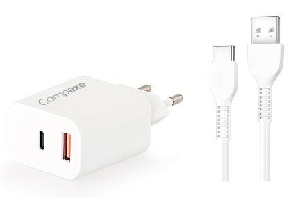 COMPAXE CTA-350 UT 35W 5V USB TO TYPE C 3A ADAPTÖR Beyaz KABLOLU SET