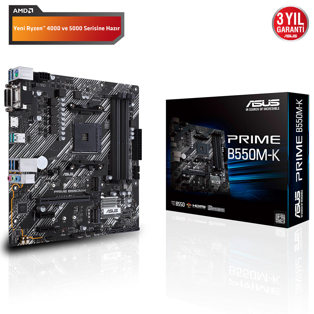 ASUS PRIME B550M-K B550 DDR4 Vga GLan mATX DVI 2*M2 HDMI USB3.2 AM4 AMD Anakart