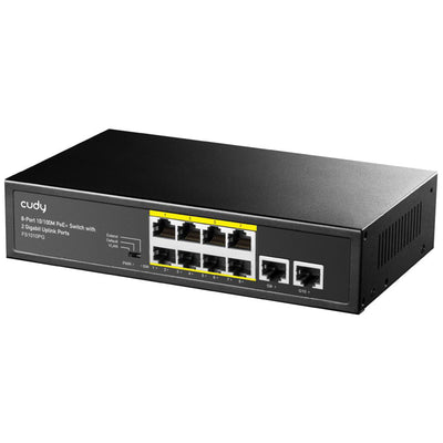 Cudy FS1010PG 8 Port 10/100Mbps PoE+ 120W PoE, 2 Uplink Portlu VLAN CCTV Rack Mount Metal Switch