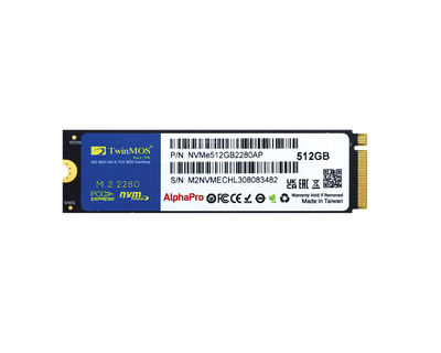 TWINMOS NVMe512GB2280AP AlphaPro M.2 512GB (3600/3250MB/s) PCIe + NVMe (3D NAND) SSD Disk (22x80MM)