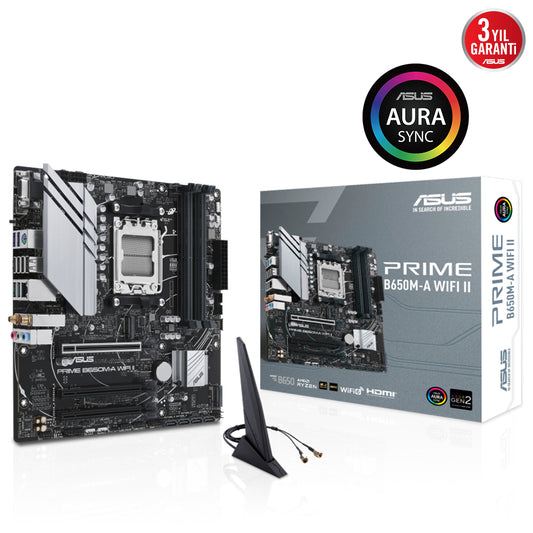 ASUS PRIME B650M-A WIFI II B650 DDR5 Vga GLan 2.5G mATX HD DP TYP-C M2 AURA WIFI BT AM5 AMD Anakart