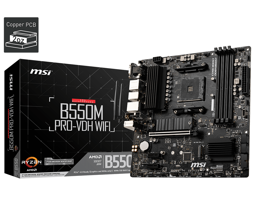 MSI B550M PRO-VDH WIFI DDR4 4400MHZ 1XVGA 1XHDMI 1XDP 2XM.2 USB 3.2 MATX AM4 (AMD 5000 VE 3000 SERISI ISLEMCI UYUMLU)