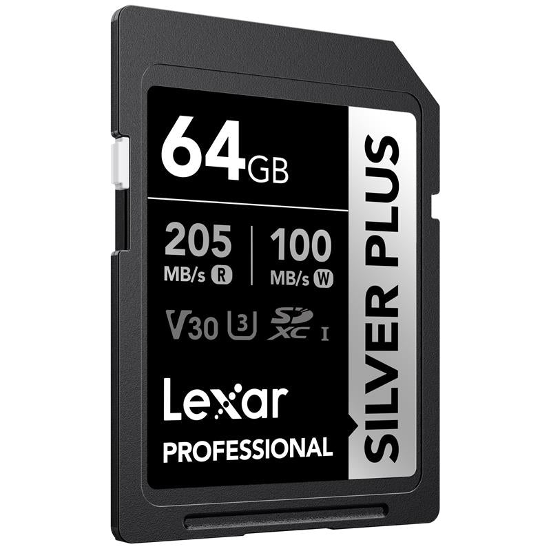 64gb Lexar Lsdsipl064g-bnnng Professional Silver Plus Sdxc Uhs-i Cards Up To 205mb/s Read 100mb/s Wr