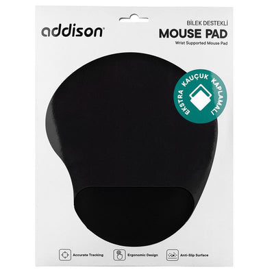 Addison 300152 Siyah Bilek Destekli Ekstra Kaucuk Kaplamali Mouse Pad