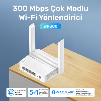 Cudy WR300 Mesh Uyumlu 2.4GHz 300Mbps WireGuard/L2TP/PPTP/VPNClient AP/RE/WISP/Mesh Router (N300)