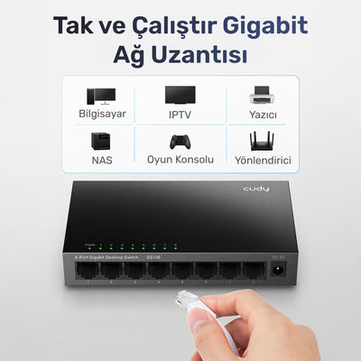 Cudy GS108 10/100/1000Mbps 16K MAC 8 Port Gigabit Metal Switch