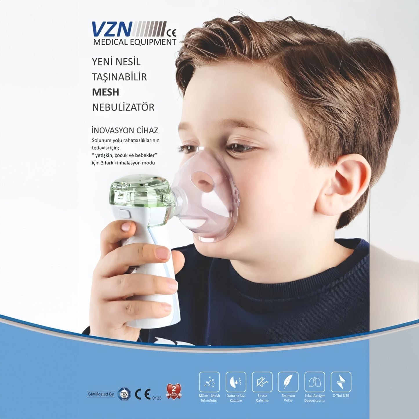 VZN LTN200 Yeni Nesil Kademeli Ultra Sessiz Şarjlı Mesh Nebulizatör